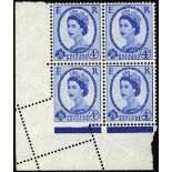 Great Britain. 1958-65 4d Wilding watermark Crowns, unmounted mint block of four with good misperf