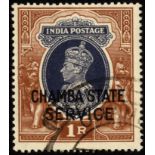 Indian Convention States. Chamba Officials. 1940 (?) 1r CHAMBA STATE SERVICE, fine used with part