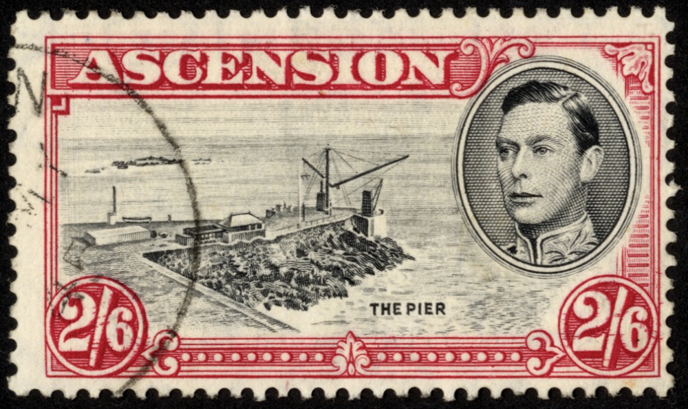 Ascension. 1938 2/6d perf 13½ used with 1945 CDS showing frame printed double, one albino. RPS