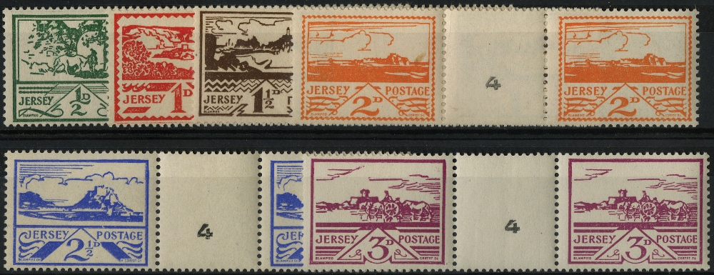 Great Britain. Jersey. 1943-4 Views set of six in unmounted mint interpanneau pairs, each with '4'