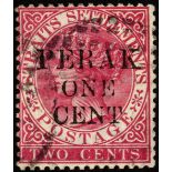 Malaya. Perak. 1890 ONE CENT (without stop) on 2ct bright rose, fine used. BPA Certificate (2016).