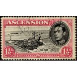 Ascension. 1949 1½d black and rose-carmine perf 14, fine used with R5/1 'davit' flaw. SG 40da (£