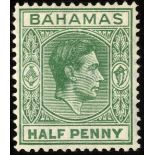 Bahamas. 1938-42 ½d green fine mint, R1/5 RP 'accent' flaw. SG 149b (£500)/CW 1d