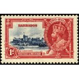 Barbados. 1935 1d Silver Jubilee 1d deep blue and scarlet showing Plate '1' R5/6 damaged turret,