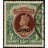 Indian Convention States. Jind. 1941-3 15r JIND, used with small part SANGRUR hooded cancel at