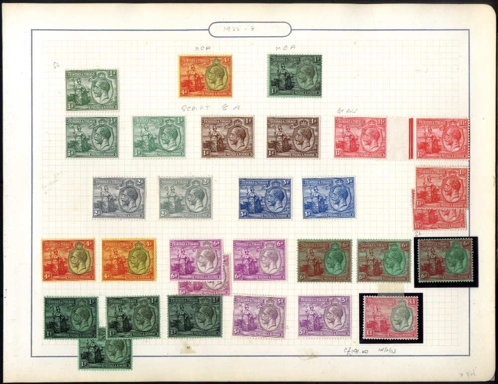 Collections and Miscellaneous. Trinidad & Tobago. 1912-23 values to 5/- with duplication for