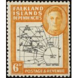 Falkland Islands Dependencies. 1946 Thick Map 6d orange mint (hinge remainder), Pl. 1 R1/2