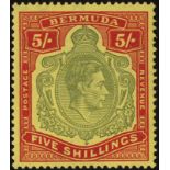 Bermuda. 1941 (Nov.) 5/- bronze-green and carmine-red on pale yellow paper, very lightly hinged. HPF