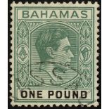 Bahamas. 1938 £1 green and black, fine used with part Nassau CDS. SG 157 (£150)/CW 17