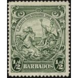 Barbados. 1942 _d green perf 14 mint with R10/6 recut line, mounting a trifle extensive otherwise