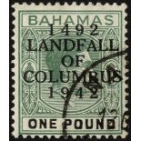 Bahamas. 1942 Landfall £1 deep grey-green and black on chalky paper, used with Nassau CDS, full