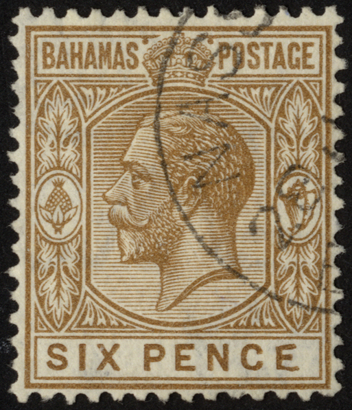 Bahamas. 1922 6d bistre-brown, watermark Script fine used with R6/6 malformed 'E'. SG 122a (£140)