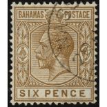 Bahamas. 1922 6d bistre-brown, watermark Script fine used with R6/6 malformed 'E'. SG 122a (£140)