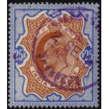 India. 1909 25r brownish orange and blue, fine used with violet CDS. Attractive. SG 147 (£1700)