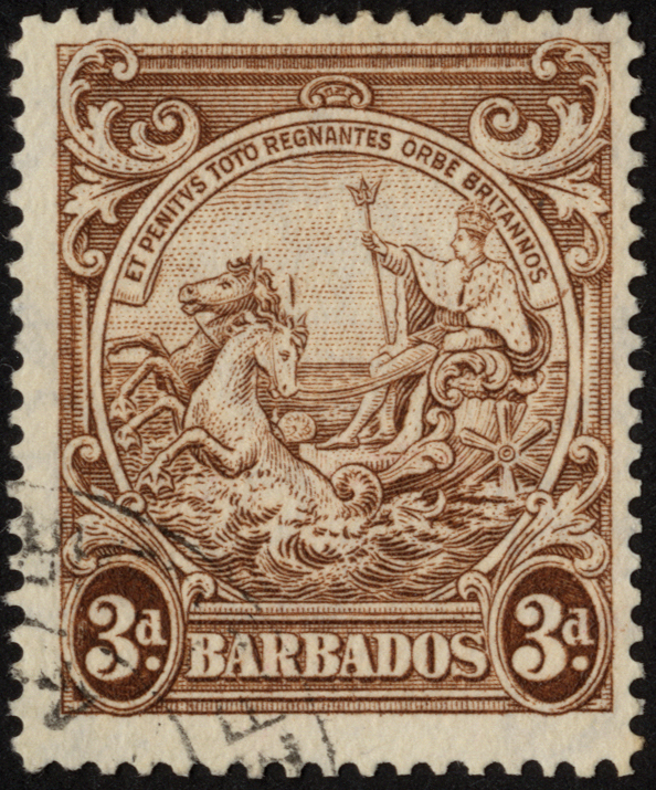 Barbados. 1941 3d brown perf 14, fine used with R4/10 line over horse's head. SG 252ba (£140)/CW