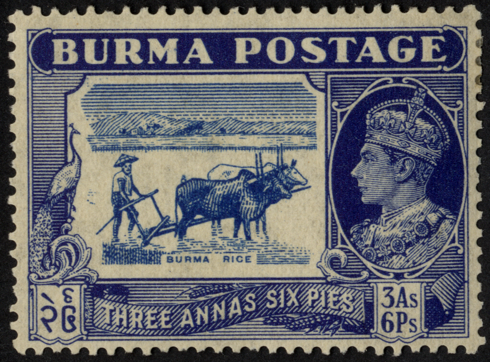 Burma. 1938 3_a light blue and blue mint (small hinge remainder), R9/5 'tickbird'. SG 27b (£150)/