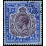 Bermuda. 1920 2/- purple and blue on blue paper, fine used with HPF #54 damaged leaf at bottom