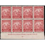 Barbados. 1938 1d red, perf 14 imprint block of eight, fine mint, hinged on two only. Shows R11/5