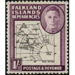 Falkland Islands Dependencies. 1946 1/- Thick Map with Pl. 2 R6/8 SOUTH POKE, fine mint. SG G8c (£