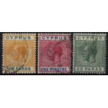 Cyprus. 1912-15 10pa and 1pi with 1923 30pa green, each good used with R10/6 RP broken bottom left