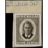 Grenada. 1950 photographic essay for 1951 5ct value, on small piece ex the BW record book (Spink