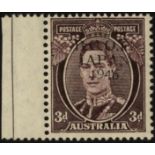 Australia. B.C.O.F. 1946 3d purple-brown with the thin trial overprint in black, marginal