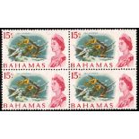 Bahamas. 1970-1 1ct-$3 set of fifteen on white fluorescent paper in unmounted mint blocks of four.