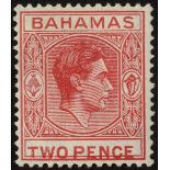 Bahamas. 1941-8 2d scarlet hinged mint with R3/6 RP short 'T', in addition showing a very good