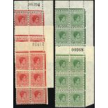 Bahamas. 1942-51 2d mint corner blocks of six, each with varying states of the R3/6 short 'T'.