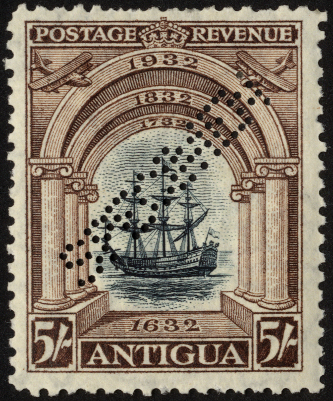 Antigua. 1932 Tercentenary set of ten perforated SPECIMEN Type W8 mint, _d and 5/- each with some
