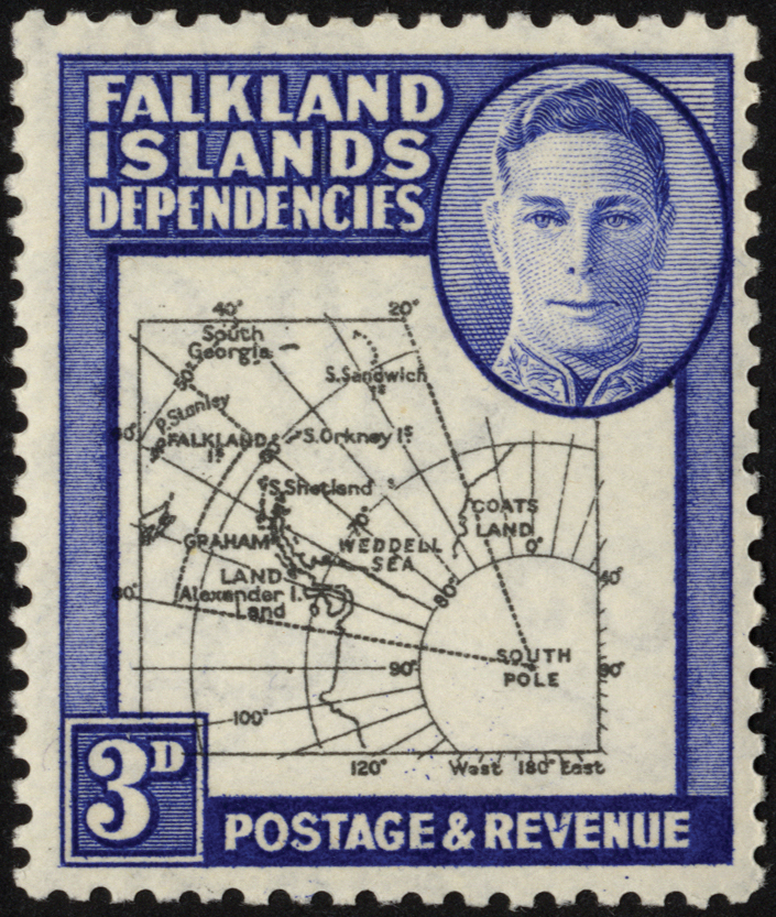 Falkland Islands Dependencies. 1946 3d Thick Map with Pl. 1 R1/2 missing 'I', fine mint. SG G4b (£