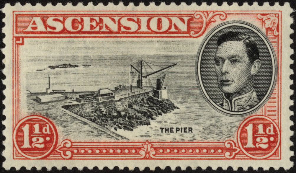 Ascension. 1938 1_d black and vermilion perf 13_, fine mint with R5/1 davit flaw. SG 40a (£400)/CW