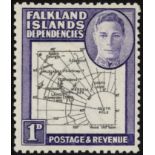Falkland Islands Dependencies. 1946 1d Thick Map with Pl. 1 R3/9 'extra island', unmounted mint.