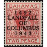 Bahamas. 1942 Landfall 2d fine mint with R3/6 RP short 'T'. SG 165a (£130)/CW S7a