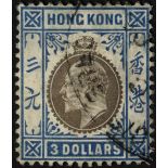 Hong Kong. 1905 $3 slate and dull blue used with part Registered cancel, minor wrinkle. SG 88 (£