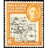 Falkland Islands Dependencies. 1946 Thick Map 6d orange with Pl. 1 R1/2 missing 'I', fine mint. SG