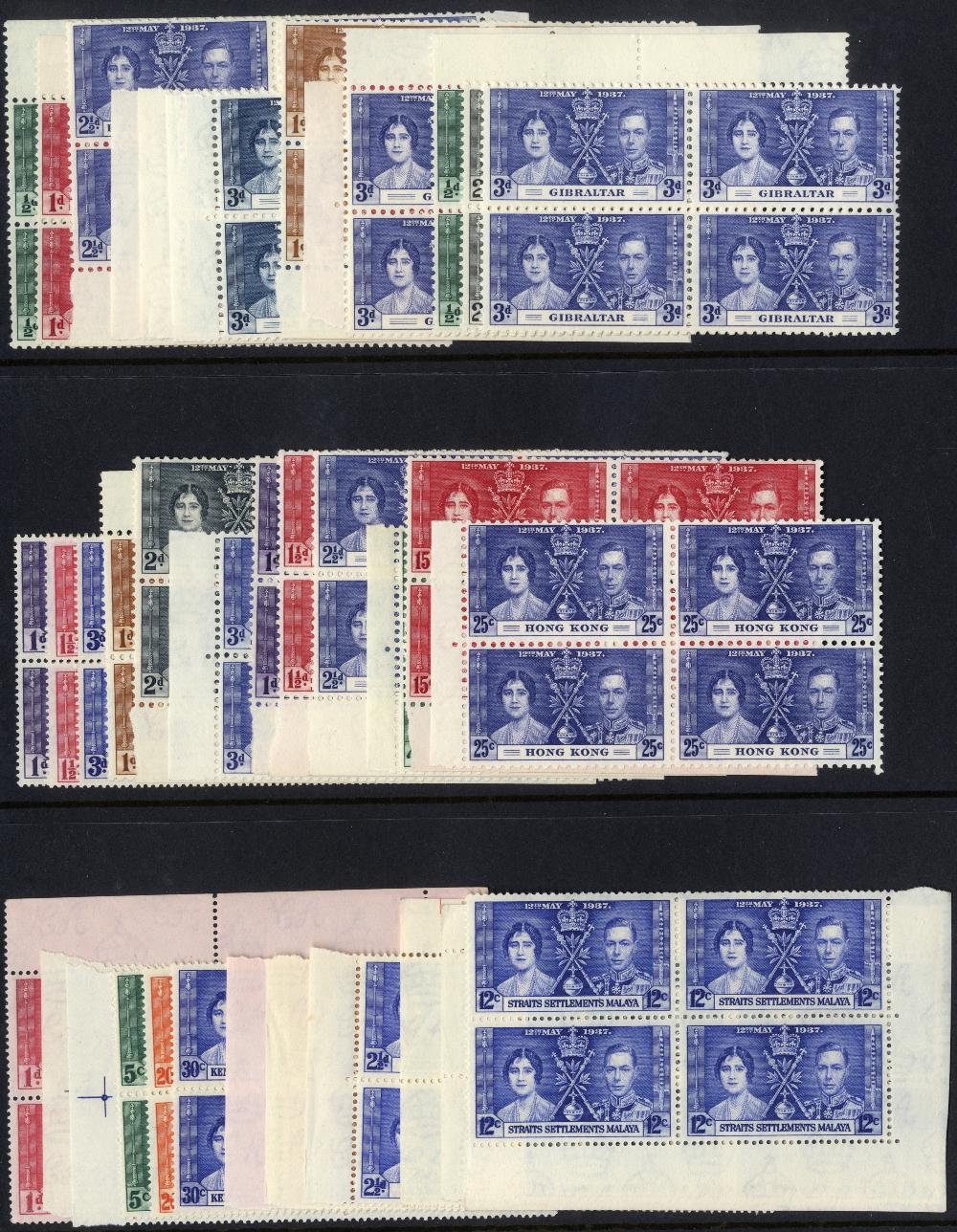 Omnibus issues. 1937 Coronation set of 202 in unmounted mint blocks of four, the South and South