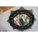 19thC Italian ebonised octagonal mirror with silvered and gilt metal mounts, also lapis lazuli and