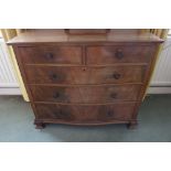 Late 19thC French serpentine fronted mahogany chest of two short and three long drawers on bracket