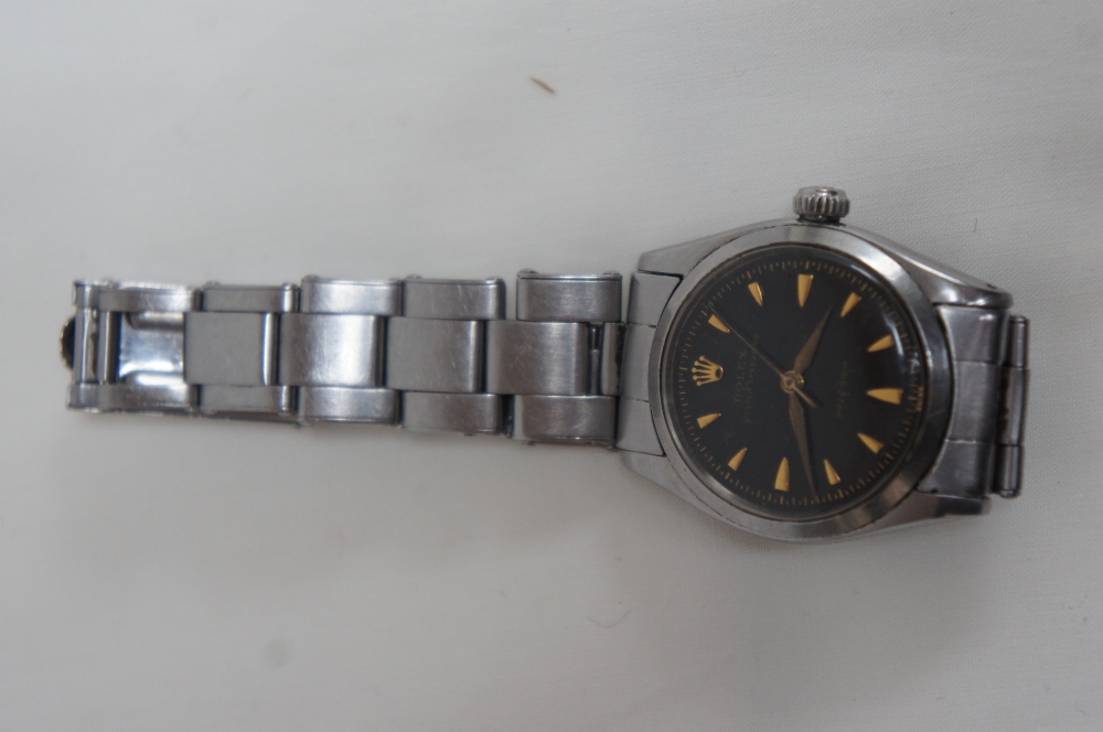 Rolex Oyster Speedking with stainless steel case and expanding strap, black dial, gold hour marks, - Image 9 of 9