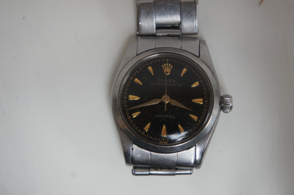 Rolex Oyster Speedking with stainless steel case and expanding strap, black dial, gold hour marks, - Image 3 of 9