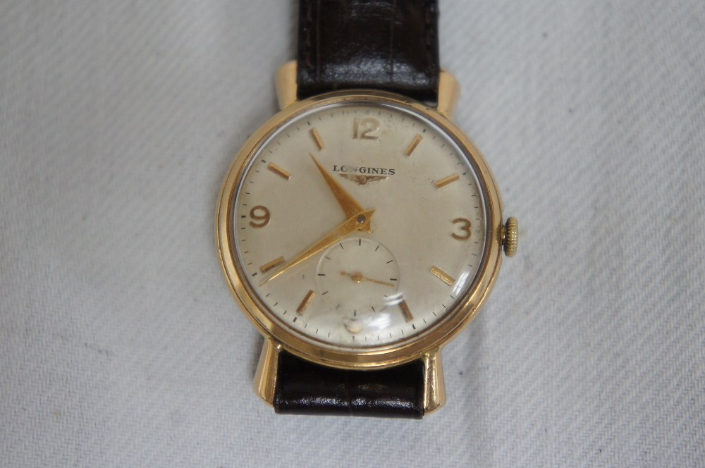 Longines 18ct gold 1960s gent's wristwatch with separate seconds dial