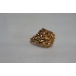 French designer gold ring with small cube decoration to top. Marks M above crab / animal, above 800