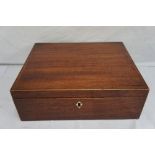Georgian mahogany rectangular sewing box with box wood ebony and tulip wood stringing, brass ring