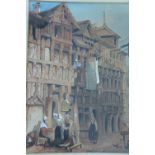 In the style of Samuel Prout 1) Continental street scene, 2) Traders by a ruin, Watercolours, 11 x 9