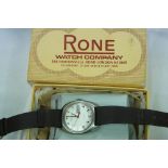 RONE watch Co. quartz day / date gent's wristwatch, original box, invoice and repair papers