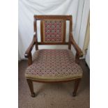 Edwardian inlaid mahogany child's arm chair with needlework upholsered seat and back