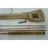 Unusual Hardy Palakona bamboo three-piece fly rod with brass fittings, 10 ft. No. A4774. With