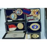 Collection of 9ct gold, silver and other metal Masonic jewels (seven)