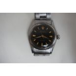 Rolex Oyster Speedking with stainless steel case and expanding strap, black dial, gold hour marks,